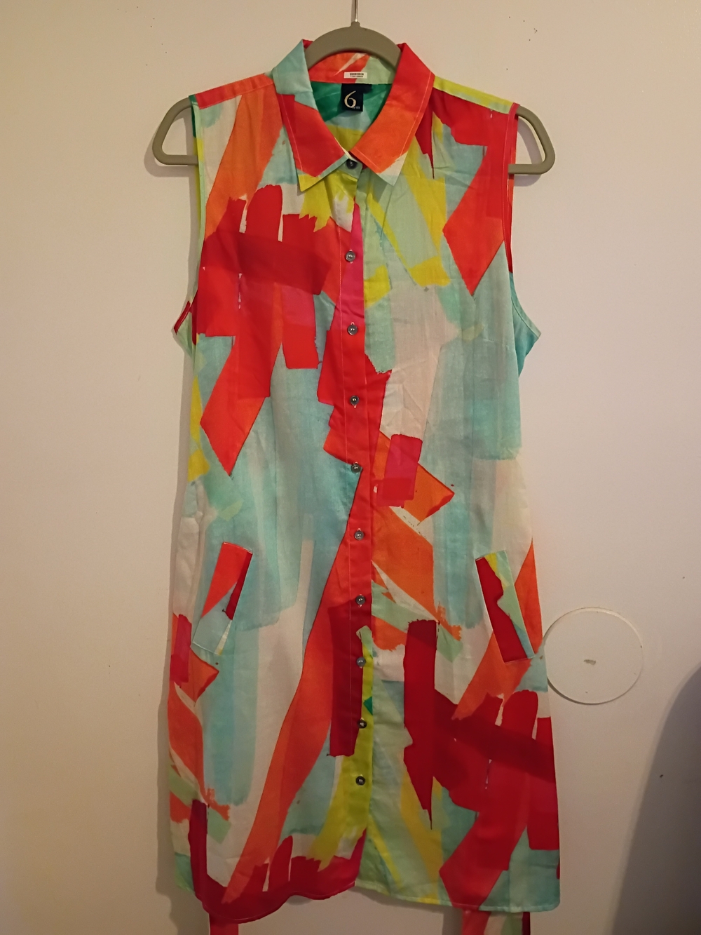 6 By Six Sleeveless Collared Mini Dress in Multi Color Abstract Print Sz L